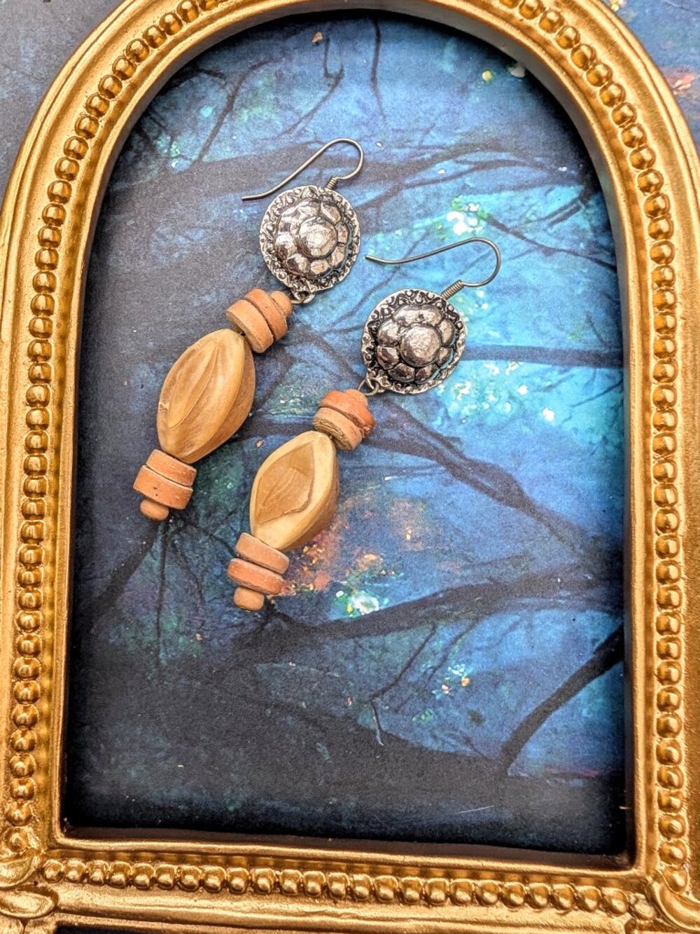 Vintage Flower & Clay Bead Drop Earrings